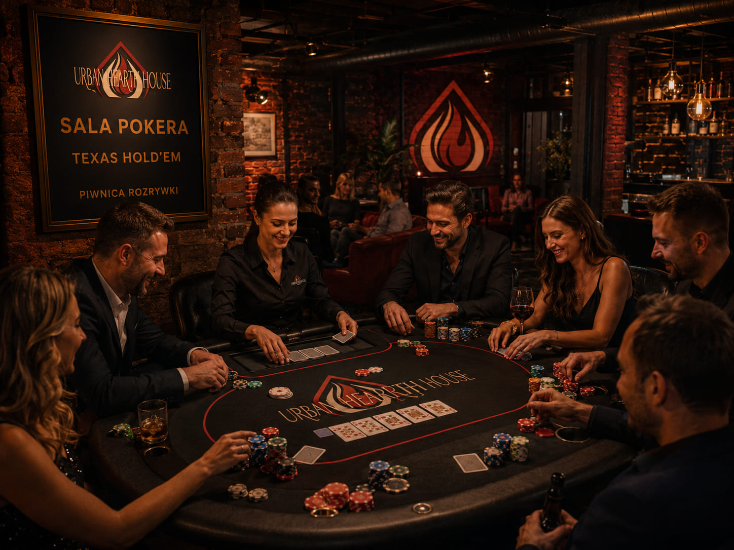 Stół do pokera Texas Hold'em w prywatnym pokoju kasyno Urban Hearth House